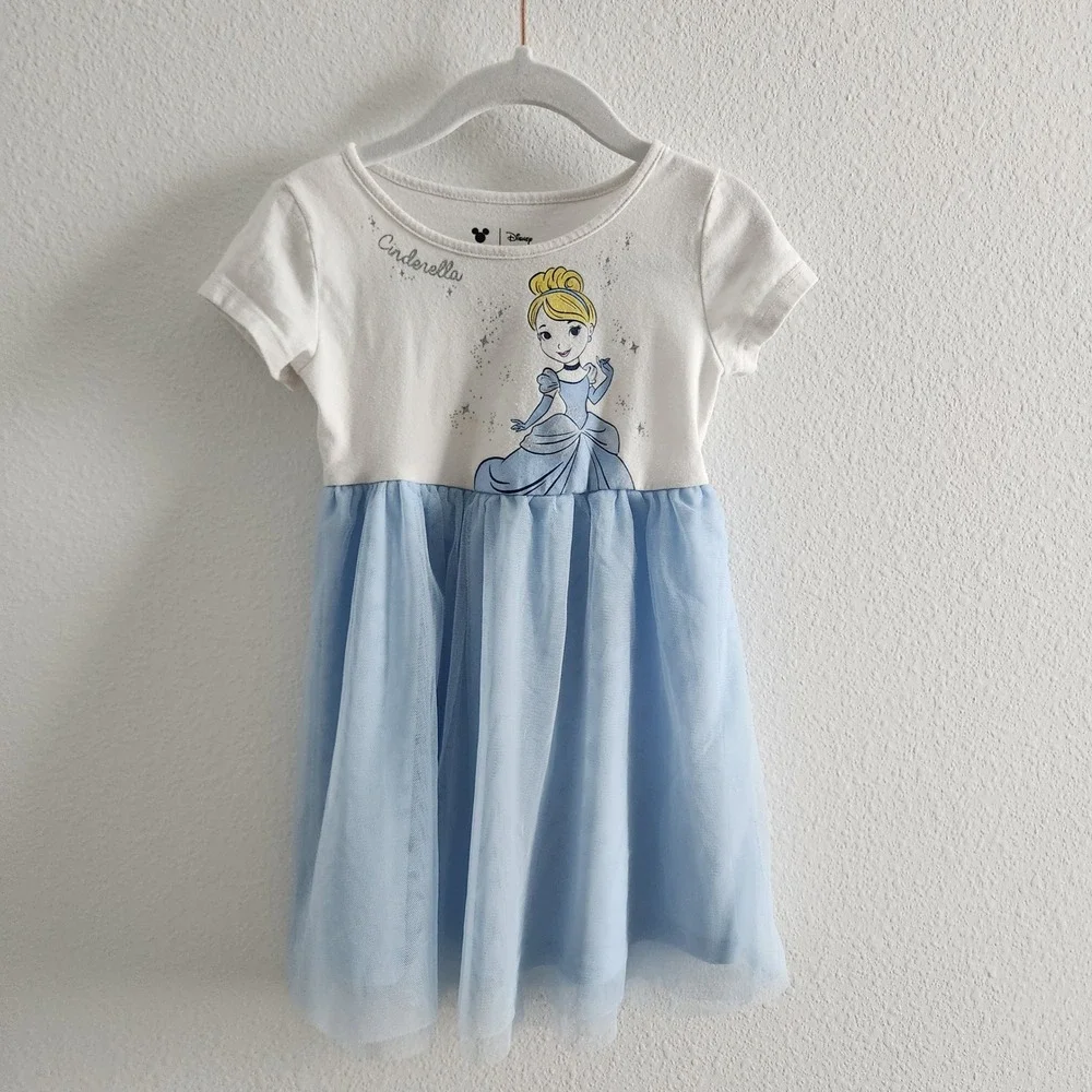 Disney‎ Cinderella Tutu Dress Girls 3T White Blue Glitter Princess